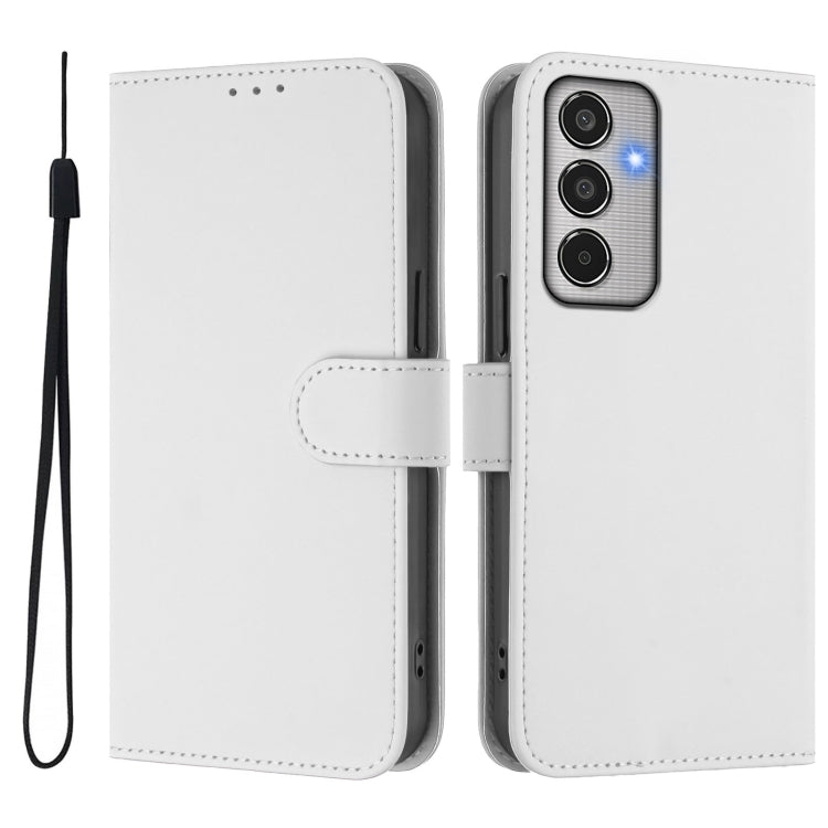 For Samsung Galaxy M35 5G Skin Feel Solid Color Leather Phone Case with Lanyard