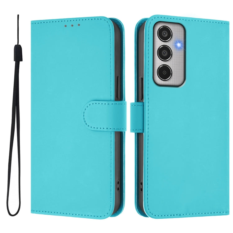 For Samsung Galaxy M35 5G Skin Feel Solid Color Leather Phone Case with Lanyard