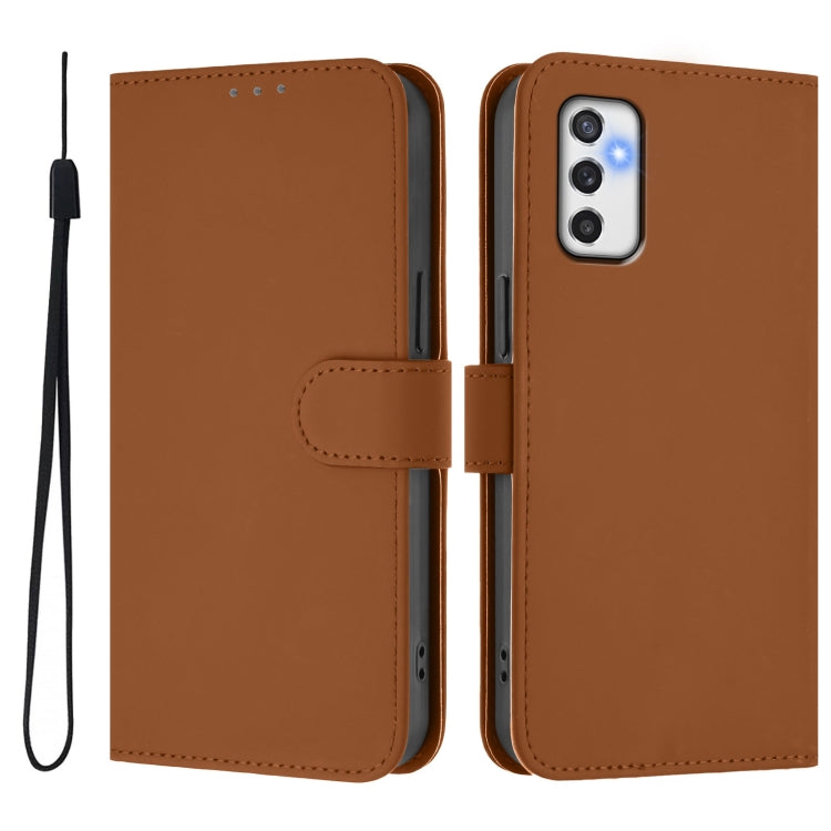 For Samsung Galaxy M52 5G Skin Feel Solid Color Leather Phone Case with Lanyard