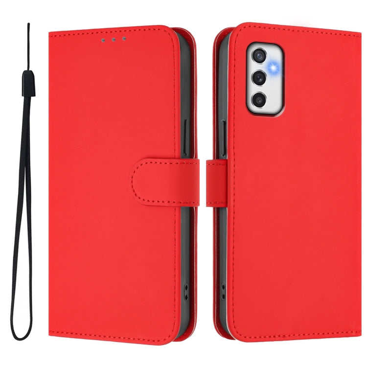 For Samsung Galaxy M52 5G Skin Feel Solid Color Leather Phone Case with Lanyard