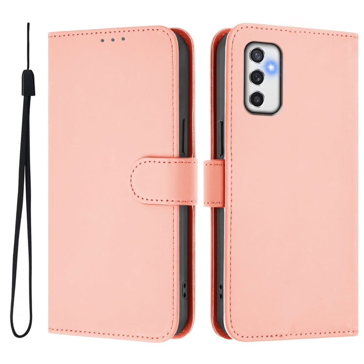 For Samsung Galaxy M52 5G Skin Feel Solid Color Leather Phone Case with Lanyard