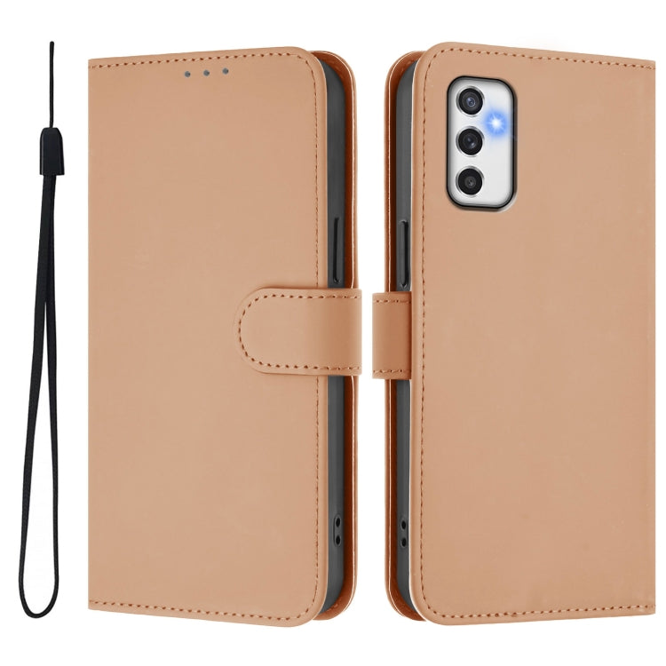 For Samsung Galaxy M52 5G Skin Feel Solid Color Leather Phone Case with Lanyard
