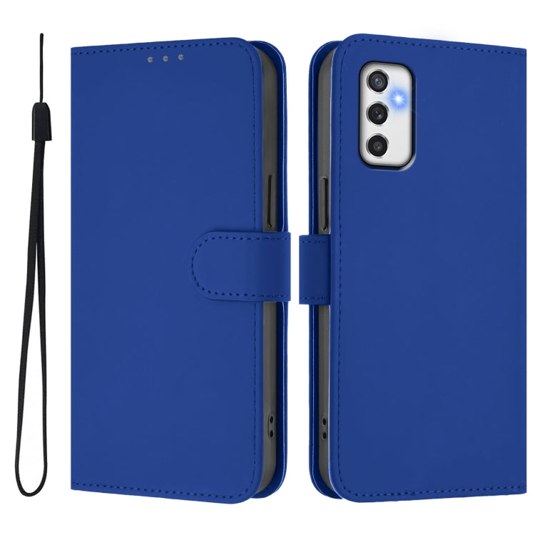For Samsung Galaxy M52 5G Skin Feel Solid Color Leather Phone Case with Lanyard