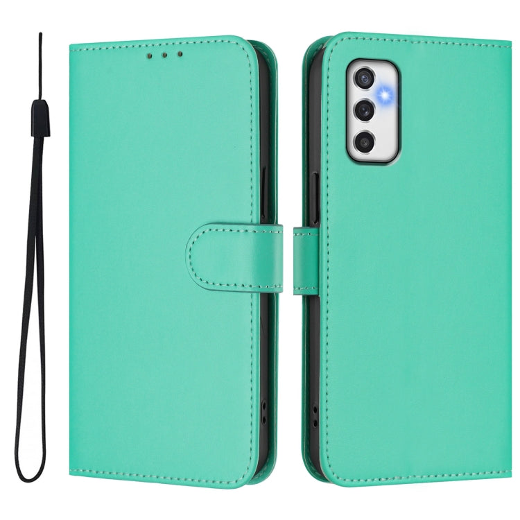 For Samsung Galaxy M52 5G Skin Feel Solid Color Leather Phone Case with Lanyard
