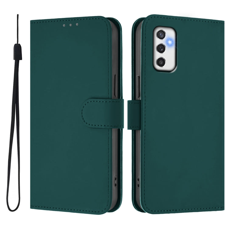 For Samsung Galaxy M52 5G Skin Feel Solid Color Leather Phone Case with Lanyard