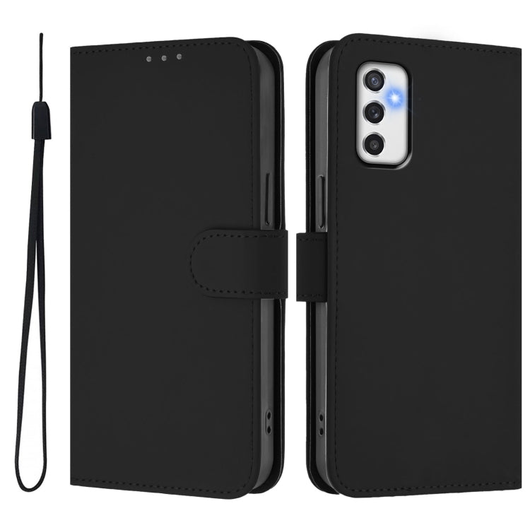 For Samsung Galaxy M52 5G Skin Feel Solid Color Leather Phone Case with Lanyard