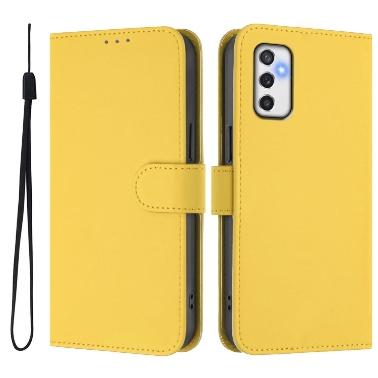 For Samsung Galaxy M52 5G Skin Feel Solid Color Leather Phone Case with Lanyard