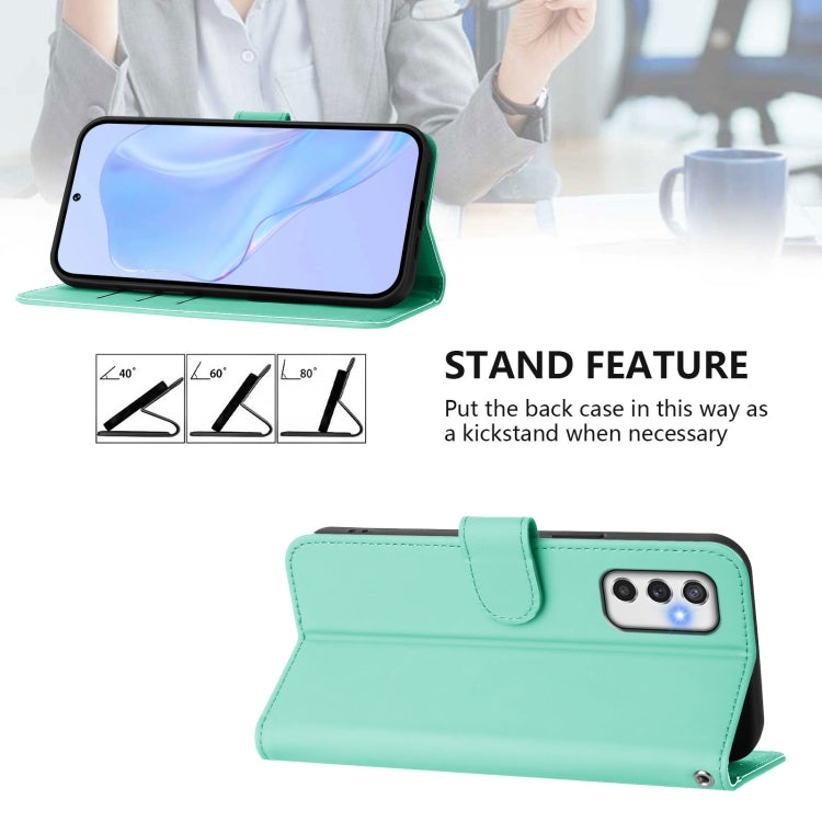 For Samsung Galaxy M52 5G Skin Feel Solid Color Leather Phone Case with Lanyard