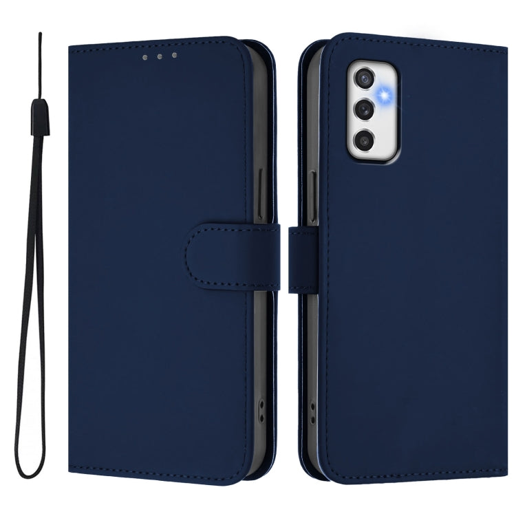 For Samsung Galaxy M52 5G Skin Feel Solid Color Leather Phone Case with Lanyard
