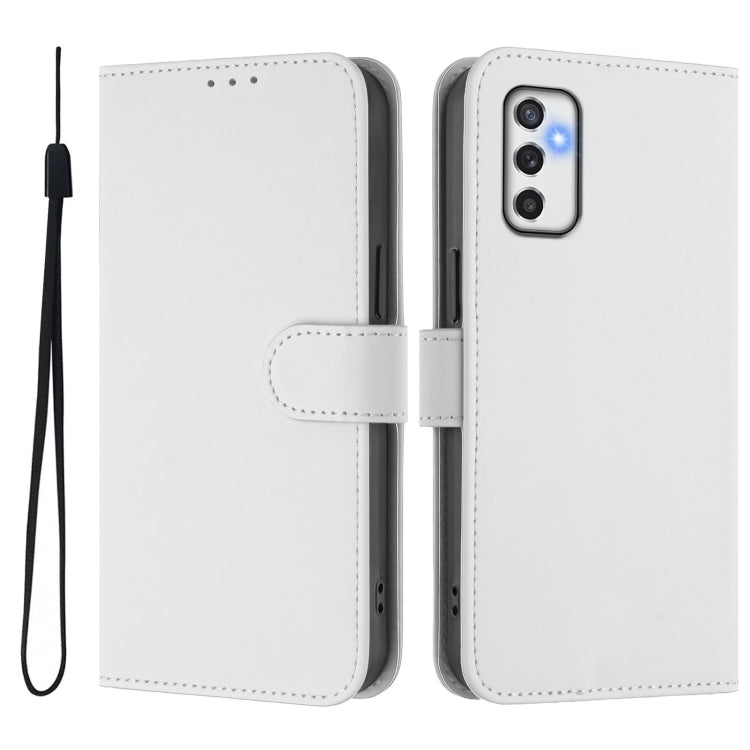 For Samsung Galaxy M52 5G Skin Feel Solid Color Leather Phone Case with Lanyard