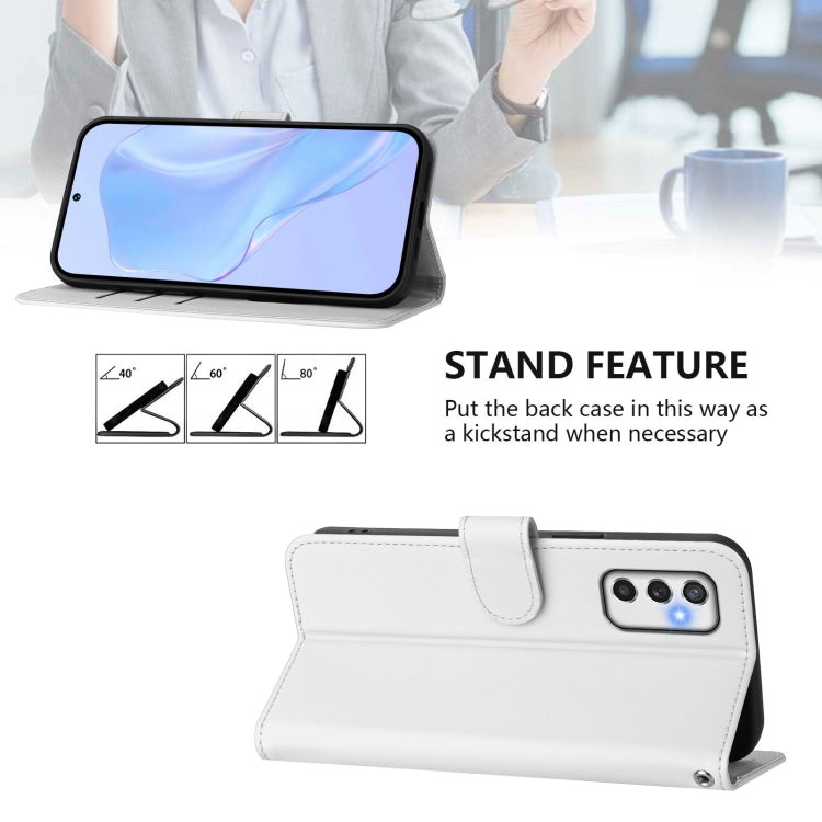 For Samsung Galaxy M52 5G Skin Feel Solid Color Leather Phone Case with Lanyard
