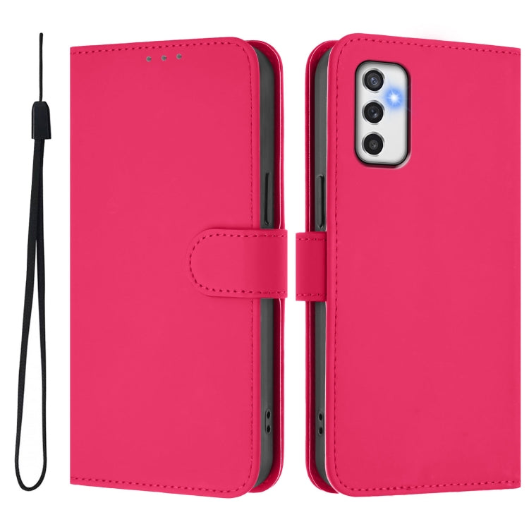 For Samsung Galaxy M52 5G Skin Feel Solid Color Leather Phone Case with Lanyard
