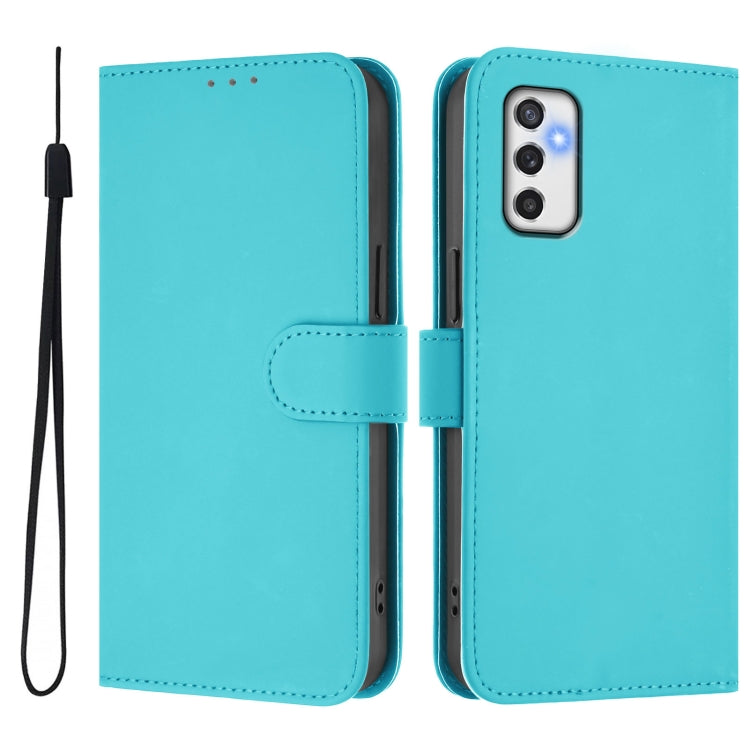 For Samsung Galaxy M52 5G Skin Feel Solid Color Leather Phone Case with Lanyard
