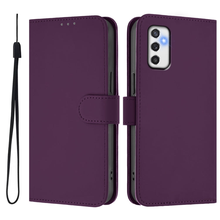 For Samsung Galaxy M52 5G Skin Feel Solid Color Leather Phone Case with Lanyard