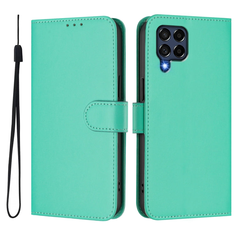 For Samsung Galaxy M53 5G Skin Feel Solid Color Leather Phone Case with Lanyard