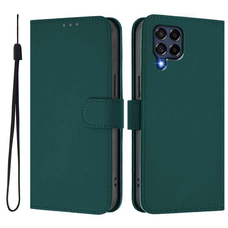 For Samsung Galaxy M53 5G Skin Feel Solid Color Leather Phone Case with Lanyard