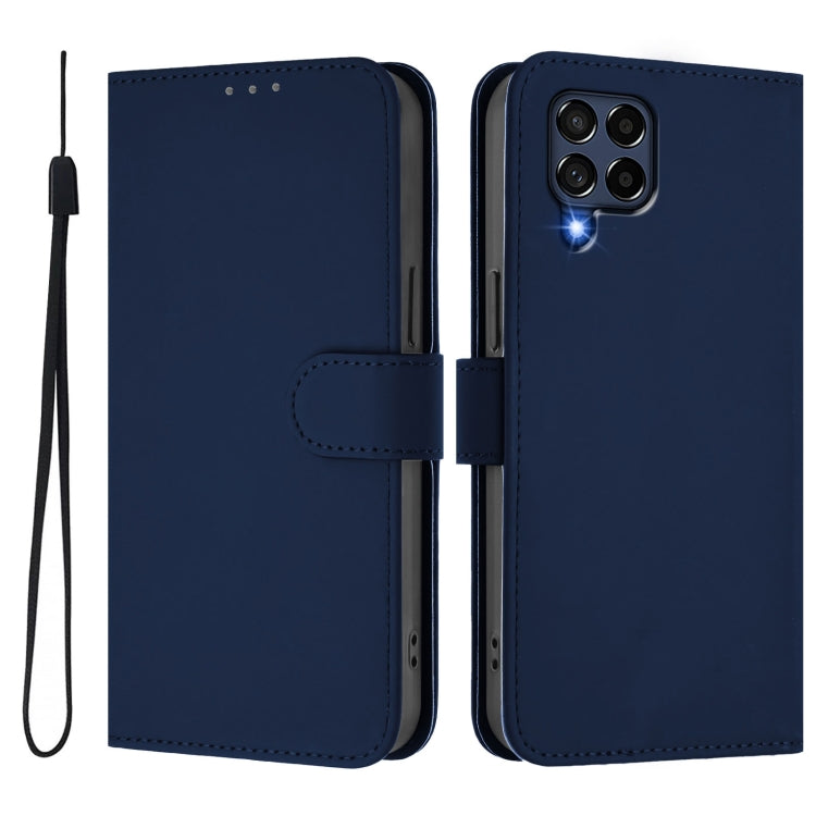 For Samsung Galaxy M53 5G Skin Feel Solid Color Leather Phone Case with Lanyard