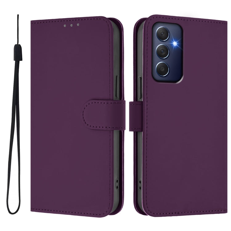 For Samsung Galaxy M54 5G / F54 5G Skin Feel Solid Color Leather Phone Case with Lanyard