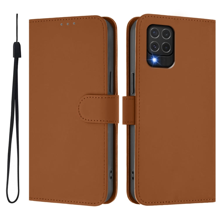 For Samsung Galaxy M62 4G / F62 4G Skin Feel Solid Color Leather Phone Case with Lanyard