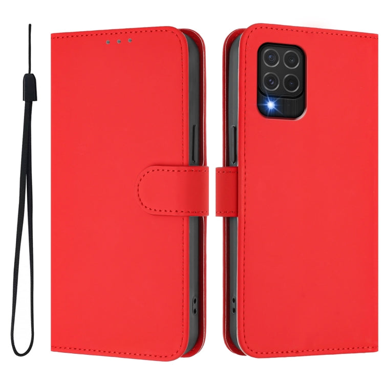 For Samsung Galaxy M62 4G / F62 4G Skin Feel Solid Color Leather Phone Case with Lanyard