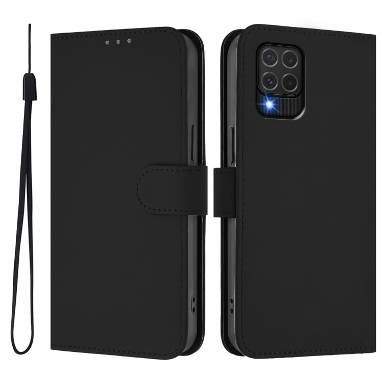 For Samsung Galaxy M62 4G / F62 4G Skin Feel Solid Color Leather Phone Case with Lanyard