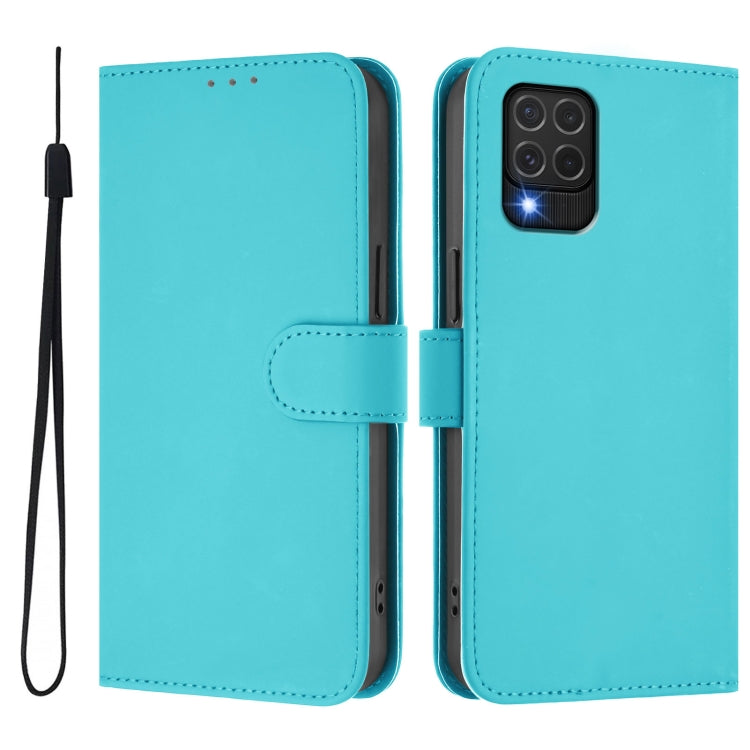 For Samsung Galaxy M62 4G / F62 4G Skin Feel Solid Color Leather Phone Case with Lanyard
