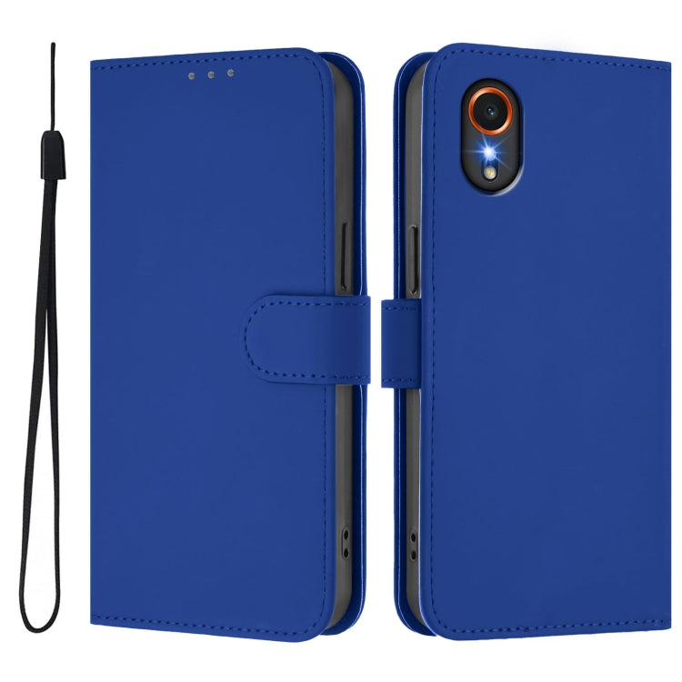 For Samsung Galaxy XCover 7 Skin Feel Solid Color Leather Phone Case with Lanyard