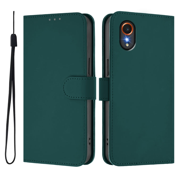 For Samsung Galaxy XCover 7 Skin Feel Solid Color Leather Phone Case with Lanyard