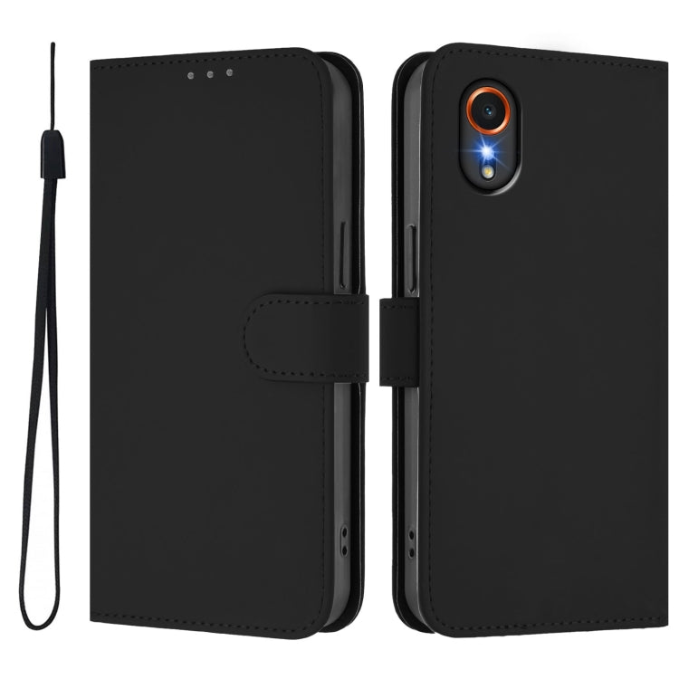 For Samsung Galaxy XCover 7 Skin Feel Solid Color Leather Phone Case with Lanyard