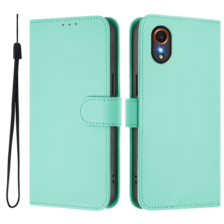 For Samsung Galaxy XCover 7 Skin Feel Solid Color Leather Phone Case with Lanyard
