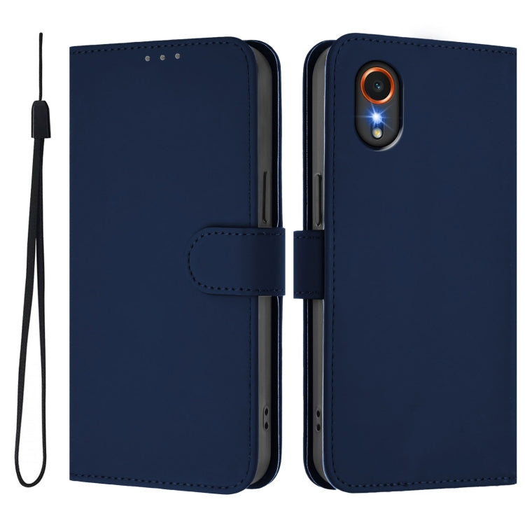 For Samsung Galaxy XCover 7 Skin Feel Solid Color Leather Phone Case with Lanyard