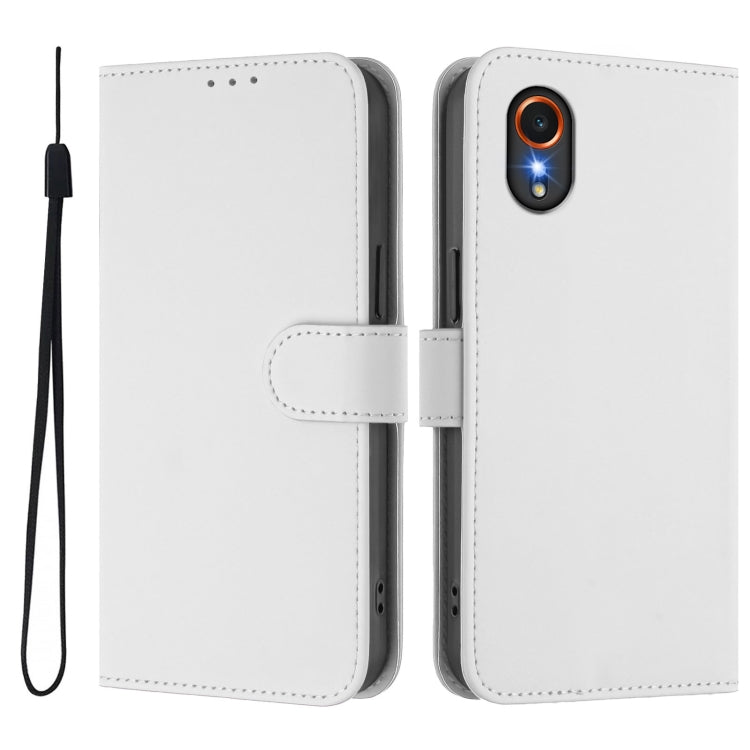 For Samsung Galaxy XCover 7 Skin Feel Solid Color Leather Phone Case with Lanyard