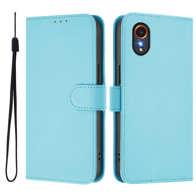 For Samsung Galaxy XCover 7 Skin Feel Solid Color Leather Phone Case with Lanyard