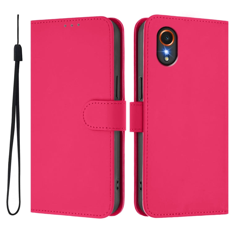 For Samsung Galaxy XCover 7 Skin Feel Solid Color Leather Phone Case with Lanyard