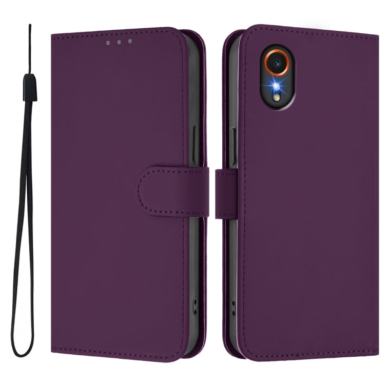For Samsung Galaxy XCover 7 Skin Feel Solid Color Leather Phone Case with Lanyard
