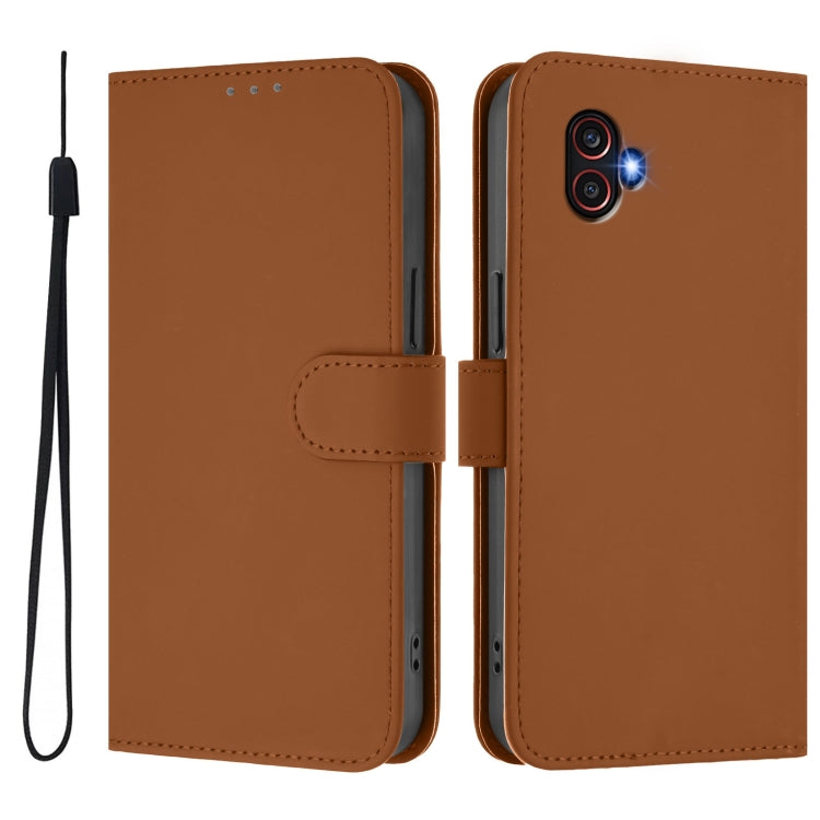 For Samsung Galaxy XCover6 Pro Skin Feel Solid Color Leather Phone Case with Lanyard