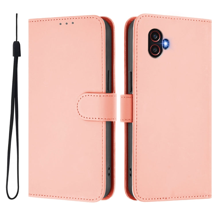 For Samsung Galaxy XCover6 Pro Skin Feel Solid Color Leather Phone Case with Lanyard