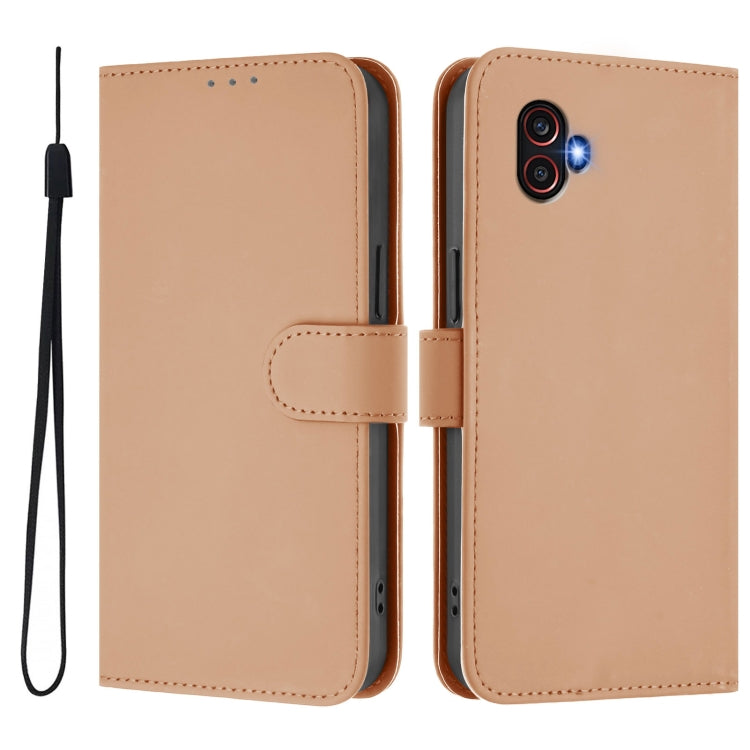 For Samsung Galaxy XCover6 Pro Skin Feel Solid Color Leather Phone Case with Lanyard