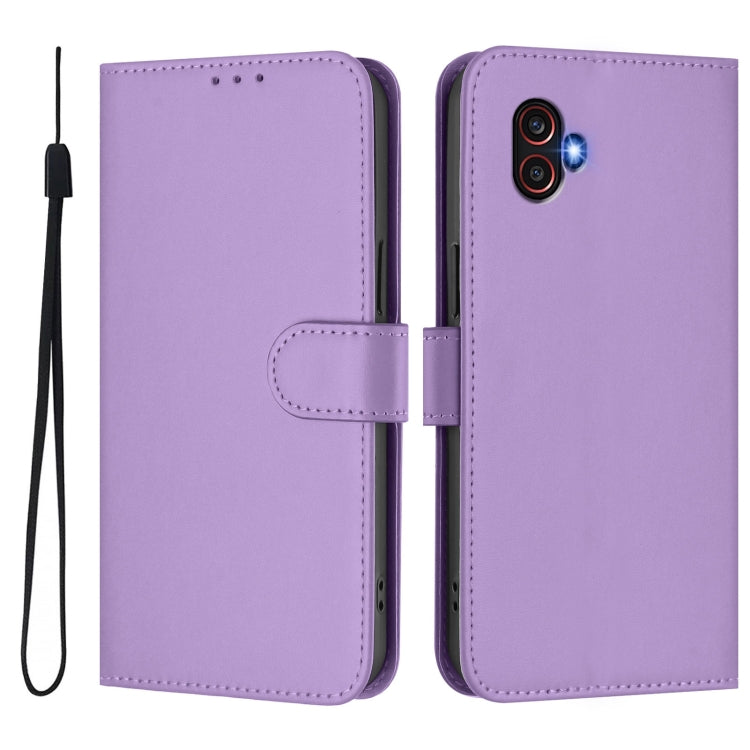 For Samsung Galaxy XCover6 Pro Skin Feel Solid Color Leather Phone Case with Lanyard