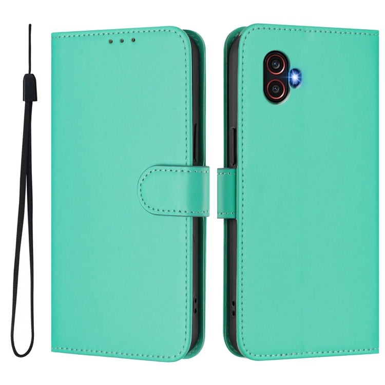 For Samsung Galaxy XCover6 Pro Skin Feel Solid Color Leather Phone Case with Lanyard