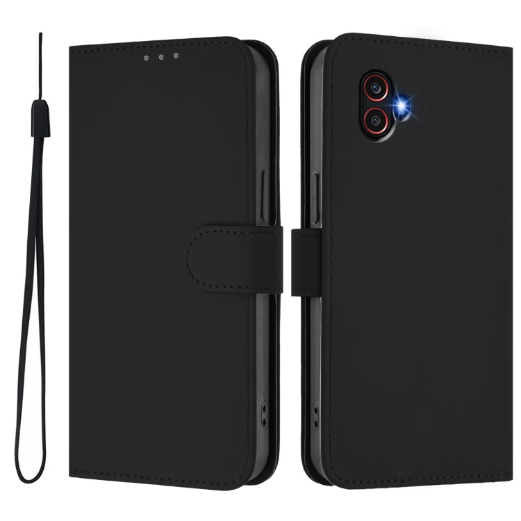 For Samsung Galaxy XCover6 Pro Skin Feel Solid Color Leather Phone Case with Lanyard