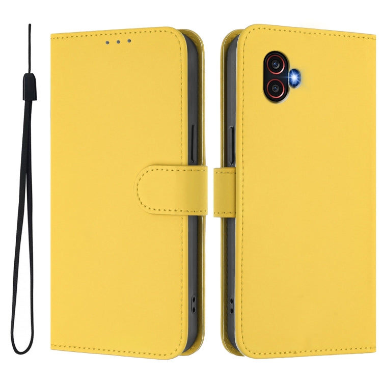 For Samsung Galaxy XCover6 Pro Skin Feel Solid Color Leather Phone Case with Lanyard