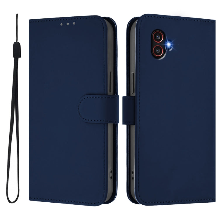 For Samsung Galaxy XCover6 Pro Skin Feel Solid Color Leather Phone Case with Lanyard