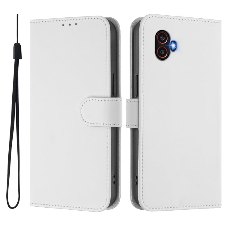 For Samsung Galaxy XCover6 Pro Skin Feel Solid Color Leather Phone Case with Lanyard
