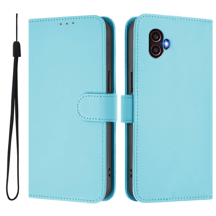 For Samsung Galaxy XCover6 Pro Skin Feel Solid Color Leather Phone Case with Lanyard