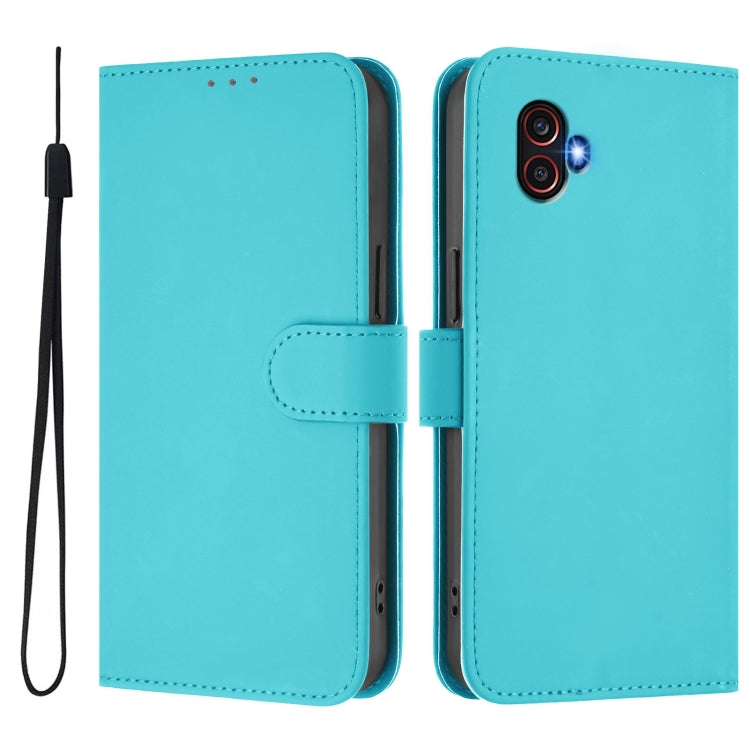 For Samsung Galaxy XCover6 Pro Skin Feel Solid Color Leather Phone Case with Lanyard
