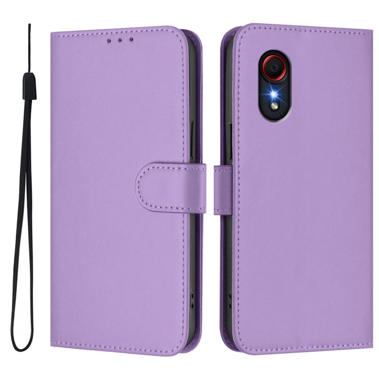 For Samsung Galaxy XCover 5 Skin Feel Solid Color Leather Phone Case with Lanyard