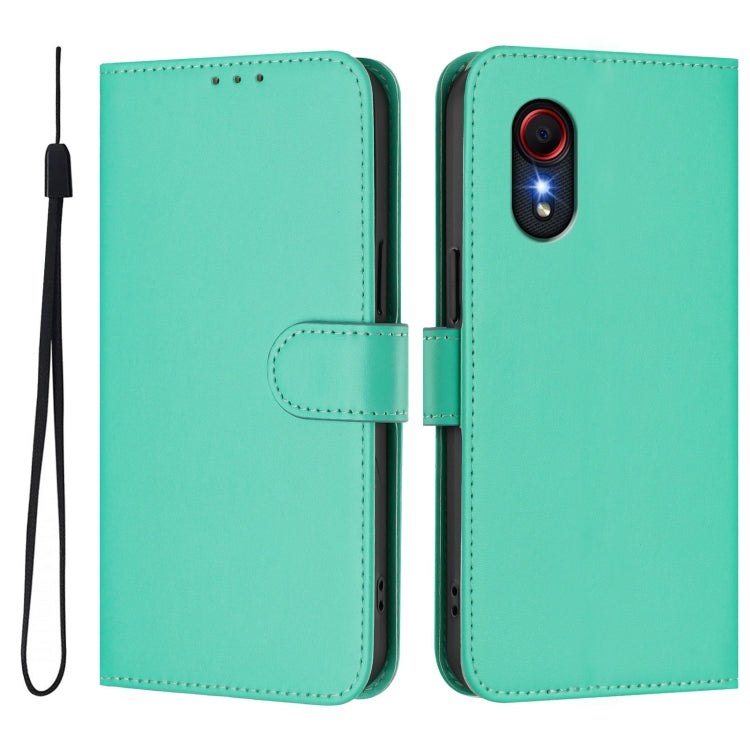 For Samsung Galaxy XCover 5 Skin Feel Solid Color Leather Phone Case with Lanyard