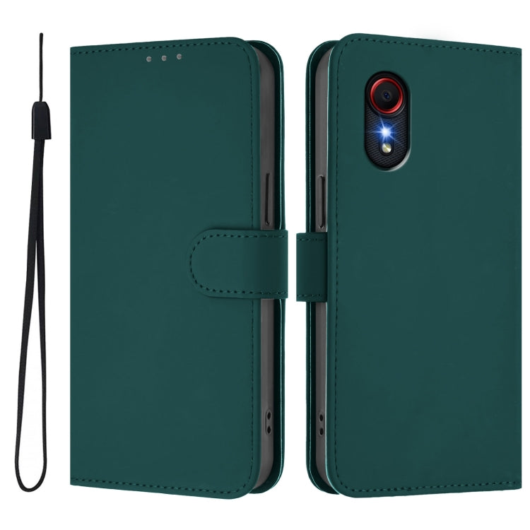 For Samsung Galaxy XCover 5 Skin Feel Solid Color Leather Phone Case with Lanyard