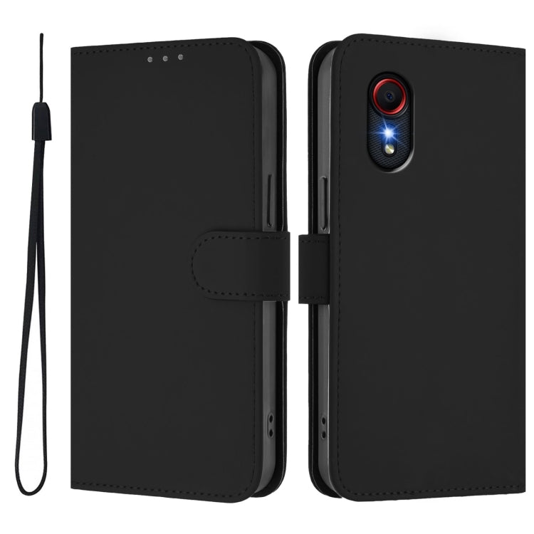 For Samsung Galaxy XCover 5 Skin Feel Solid Color Leather Phone Case with Lanyard